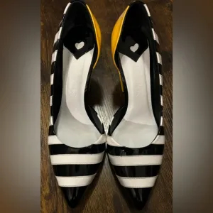 Lala love Peruvian Stylish Black and Yellow Leather Women's Heels Gorgeous