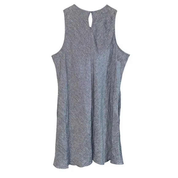 Lands End Linen Jumper Dress Women's 3X Heathered Blue Beach Vacation Old Money