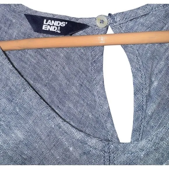 Lands End Linen Jumper Dress Women's 3X Heathered Blue Beach Vacation Old Money