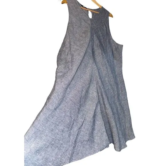 Lands End Linen Jumper Dress Women's 3X Heathered Blue Beach Vacation Old Money