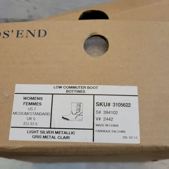 Lands End Womens Light Silver Metallic Low Commuter Boots US 7 EU 37.5 With Butt