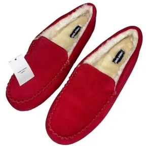 Lands' End Women's Size 11 Red Suede Moccasin Slippers NWT