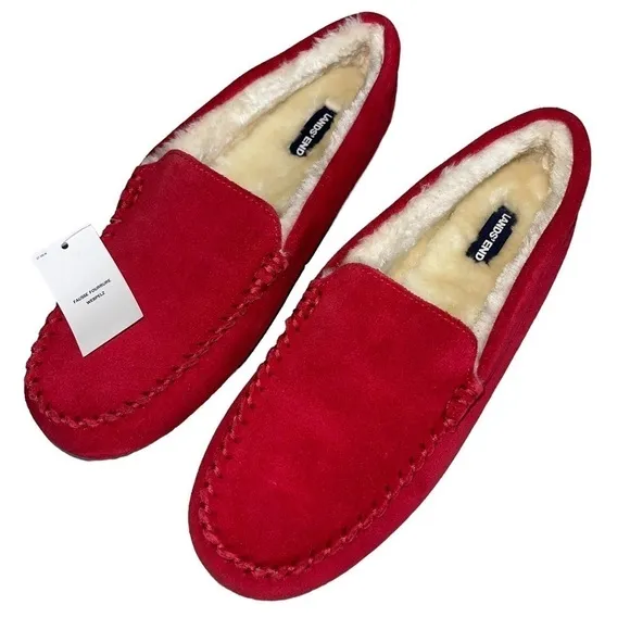 Lands' End Women's Size 11 Red Suede Moccasin Slippers NWT