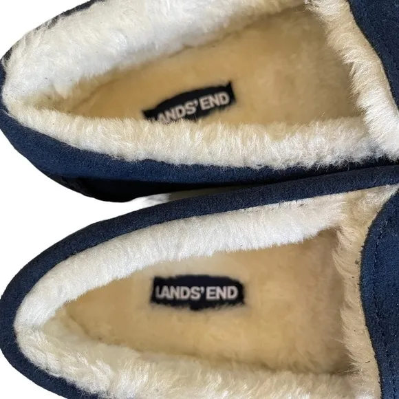 Lands' End Women's Size 6D Wide Blue Suede Moccasin Slippers NWT