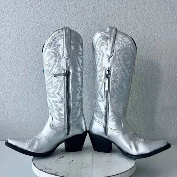 Lane SMOKESHOW Womens Cowboy Boots 7 Silver Trail Western Cowgirl Mid Calf Tall
