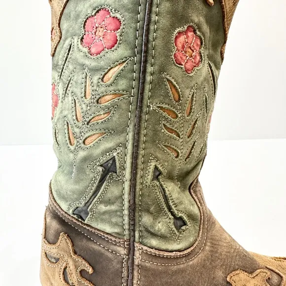 Laredo Women's Miss Kate Rodeo Boots Brown Leather Floral Inlay Size 7