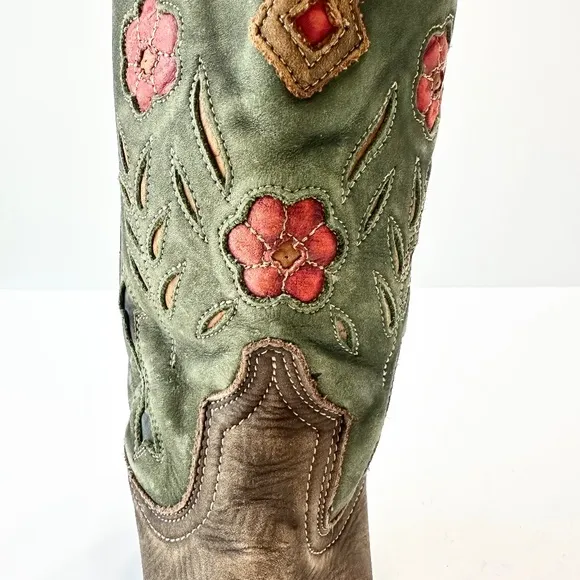 Laredo Women's Miss Kate Rodeo Boots Brown Leather Floral Inlay Size 7