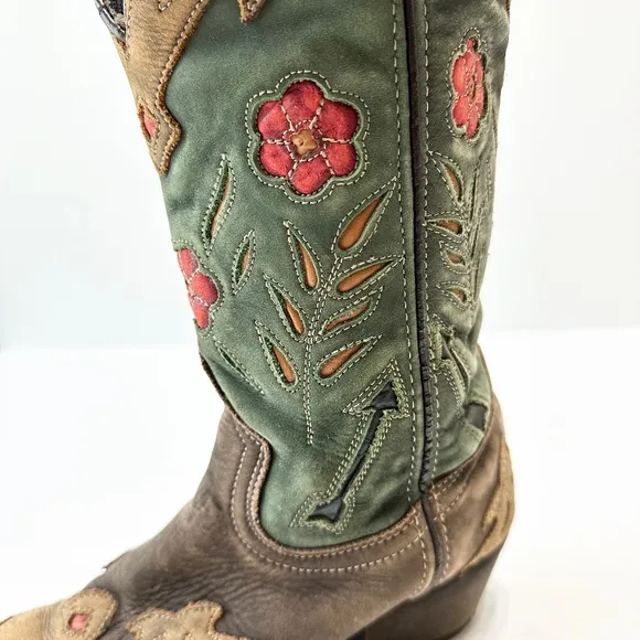 Laredo Women's Miss Kate Rodeo Boots Brown Leather Floral Inlay Size 7