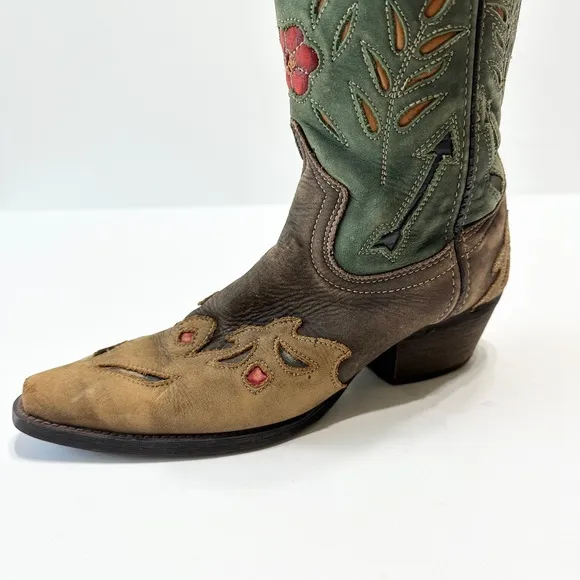 Laredo Women's Miss Kate Rodeo Boots Brown Leather Floral Inlay Size 7