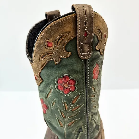 Laredo Women's Miss Kate Rodeo Boots Brown Leather Floral Inlay Size 7