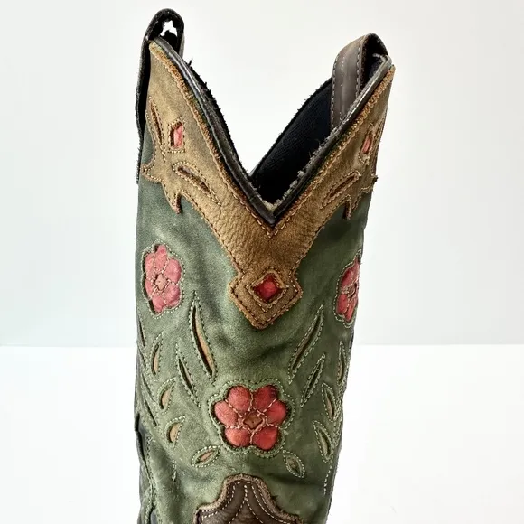 Laredo Women's Miss Kate Rodeo Boots Brown Leather Floral Inlay Size 7