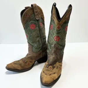 Laredo Women's Miss Kate Rodeo Boots Brown Leather Floral Inlay Size 7
