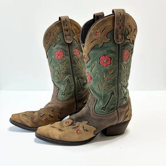 Laredo Women's Miss Kate Rodeo Boots Brown Leather Floral Inlay Size 7