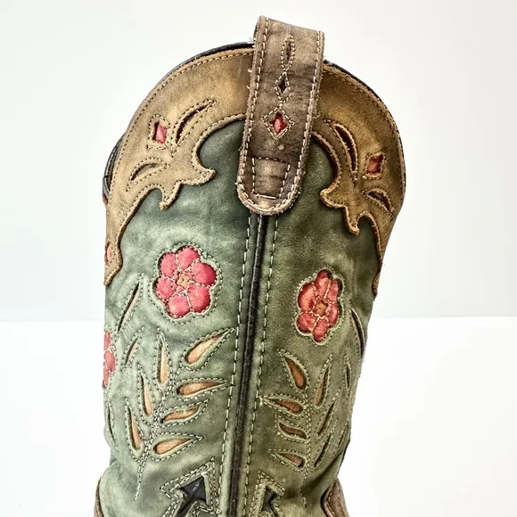 Laredo Women's Miss Kate Rodeo Boots Brown Leather Floral Inlay Size 7