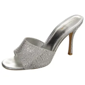 Larroude Colette Crystal Mule Pumps Heels Silver Gray‎ Embellished Bejeweled