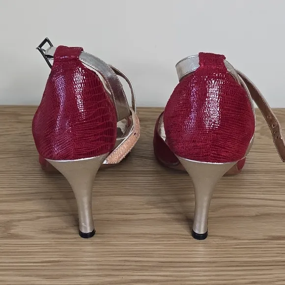 Las Marianas Argentine Tango Women’s Leather Red Champagne Dance Heels Size 10.5