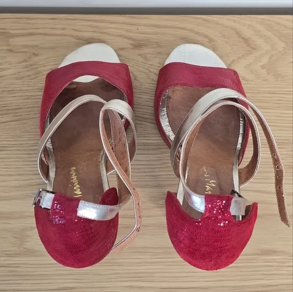 Las Marianas Argentine Tango Women’s Leather Red Champagne Dance Heels Size 10.5