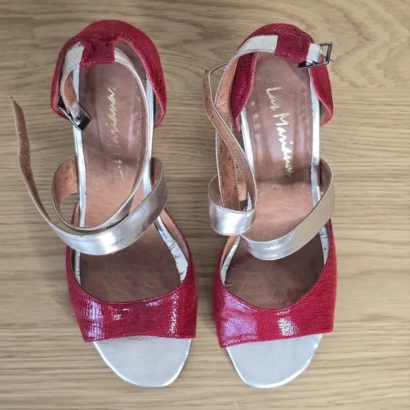 Las Marianas Argentine Tango Women’s Leather Red Champagne Dance Heels Size 10.5