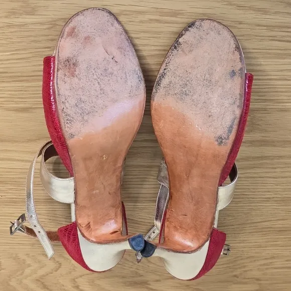 Las Marianas Argentine Tango Women’s Leather Red Champagne Dance Heels Size 10.5