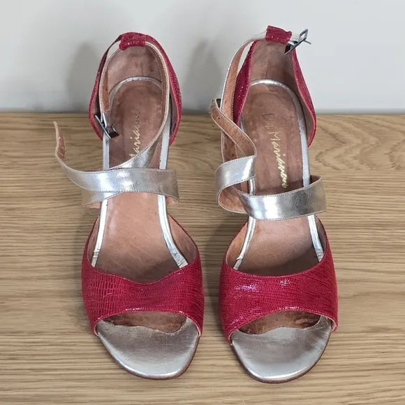 Las Marianas Argentine Tango Women’s Leather Red Champagne Dance Heels Size 10.5