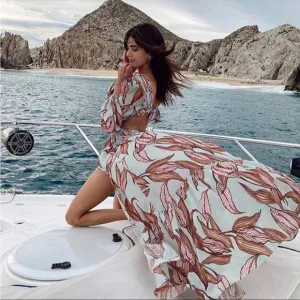 (Last 2) 💥 floral print sexy cross cutout dress bikini cover up summer maxi