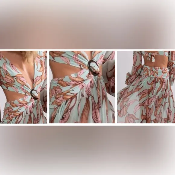 (Last 2) 💥 floral print sexy cross cutout dress bikini cover up summer maxi
