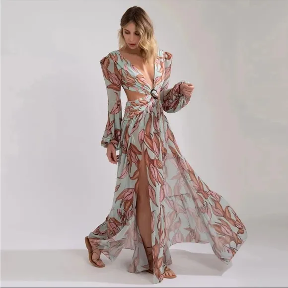 (Last 2) 💥 floral print sexy cross cutout dress bikini cover up summer maxi