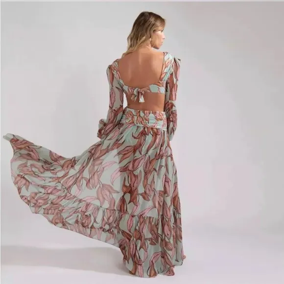 (Last 2) 💥 floral print sexy cross cutout dress bikini cover up summer maxi