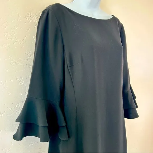 LAUREN RALPH LAUREN Flutter Bell Sleeve Black Sheath Dress Size 10 Knee Length