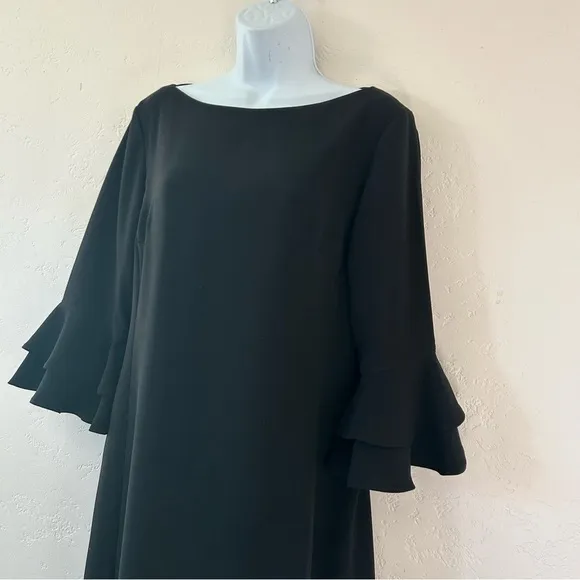 LAUREN RALPH LAUREN Flutter Bell Sleeve Black Sheath Dress Size 10 Knee Length