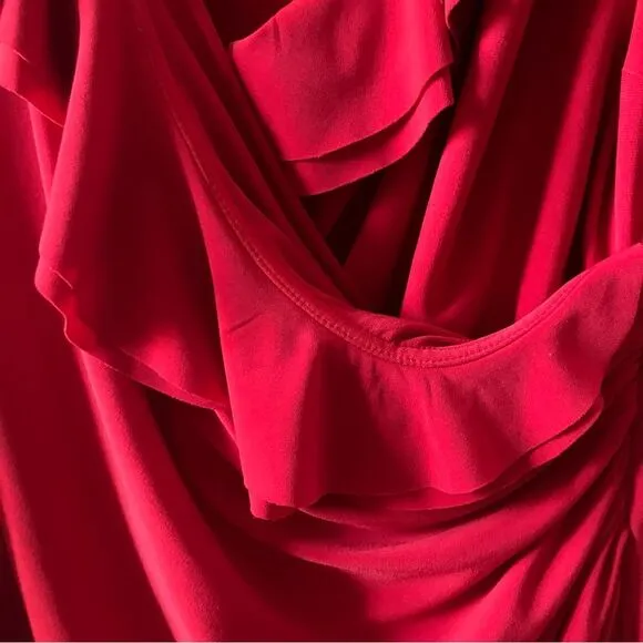 Lauren Ralph Lauren Red 90s Wrap Style Ruffle V Neck Long Sleeve Maxi Dress 20W