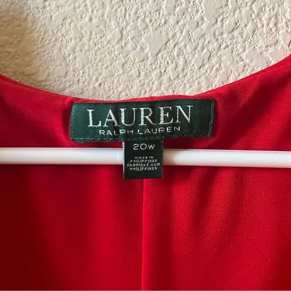 Lauren Ralph Lauren Red 90s Wrap Style Ruffle V Neck Long Sleeve Maxi Dress 20W