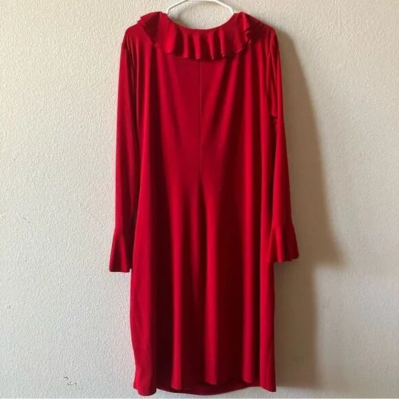 Lauren Ralph Lauren Red 90s Wrap Style Ruffle V Neck Long Sleeve Maxi Dress 20W