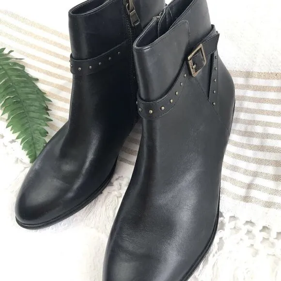 Lauren Ralph Lauren Shaw Studded Black Leather Ankle Boots