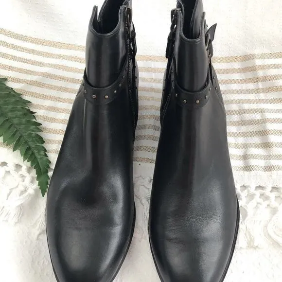 Lauren Ralph Lauren Shaw Studded Black Leather Ankle Boots