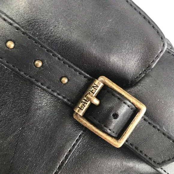 Lauren Ralph Lauren Shaw Studded Black Leather Ankle Boots