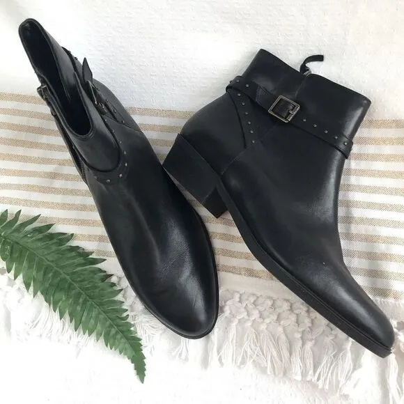 Lauren Ralph Lauren Shaw Studded Black Leather Ankle Boots