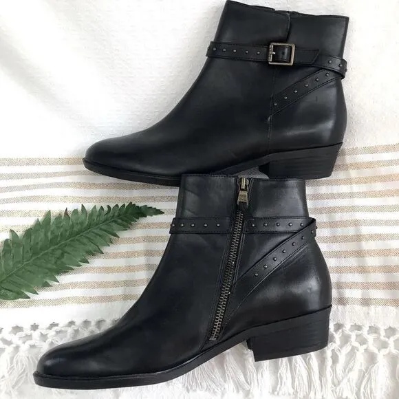 Lauren Ralph Lauren Shaw Studded Black Leather Ankle Boots