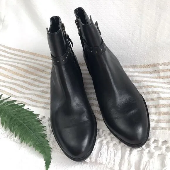 Lauren Ralph Lauren Shaw Studded Black Leather Ankle Boots