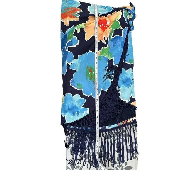 Lauren Ralph Lauren Size6 Faux-Wrap Tropical Skirt Navy