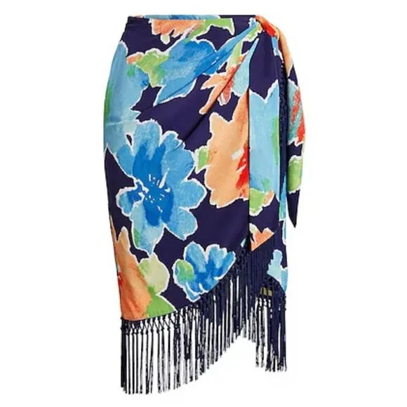 Lauren Ralph Lauren Size6 Faux-Wrap Tropical Skirt Navy