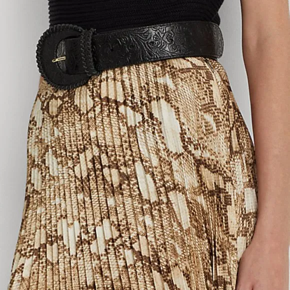 Lauren Ralph Lauren Snakeskin Print Pleated Charmeuse Skirt
