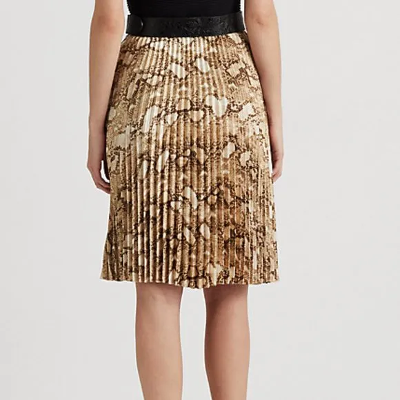 Lauren Ralph Lauren Snakeskin Print Pleated Charmeuse Skirt