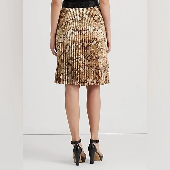 Lauren Ralph Lauren Snakeskin Print Pleated Charmeuse Skirt