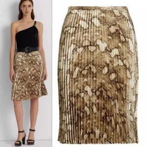 Lauren Ralph Lauren Snakeskin Print Pleated Charmeuse Skirt