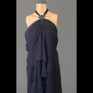 Layered whimsigoth bohemian witchy BLACK HALTER Maxi sz 22w 3x minimalist lined