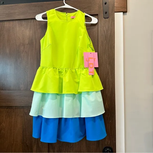 LDT BAILEY SAKS FIFTH AVENUE NWT SUMMER PARTY DRESS BOLD RUFFLE BLUE GREEN TANK