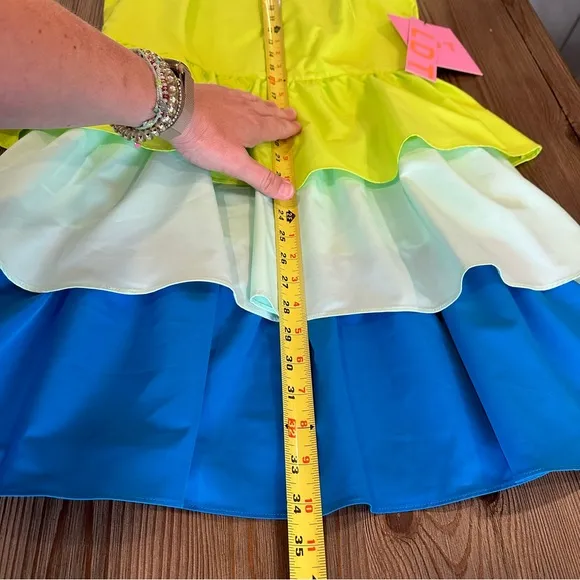 LDT BAILEY SAKS FIFTH AVENUE NWT SUMMER PARTY DRESS BOLD RUFFLE BLUE GREEN TANK