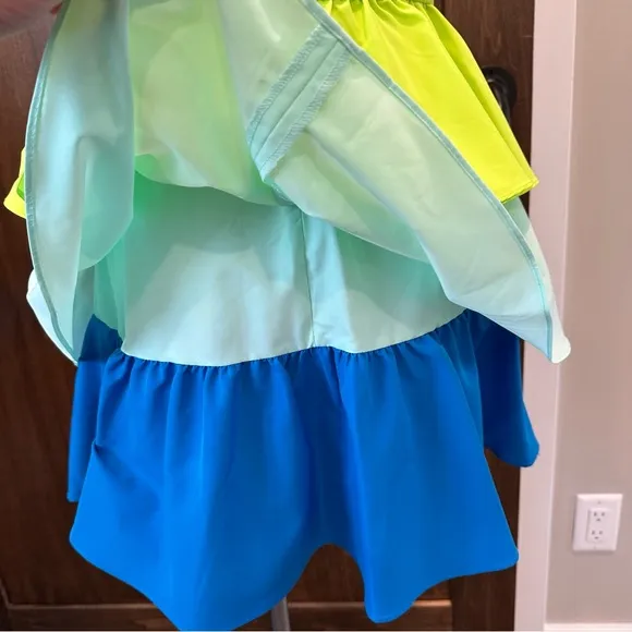 LDT BAILEY SAKS FIFTH AVENUE NWT SUMMER PARTY DRESS BOLD RUFFLE BLUE GREEN TANK