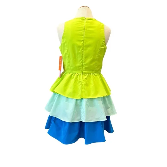 LDT BAILEY SAKS FIFTH AVENUE NWT SUMMER PARTY DRESS BOLD RUFFLE BLUE GREEN TANK
